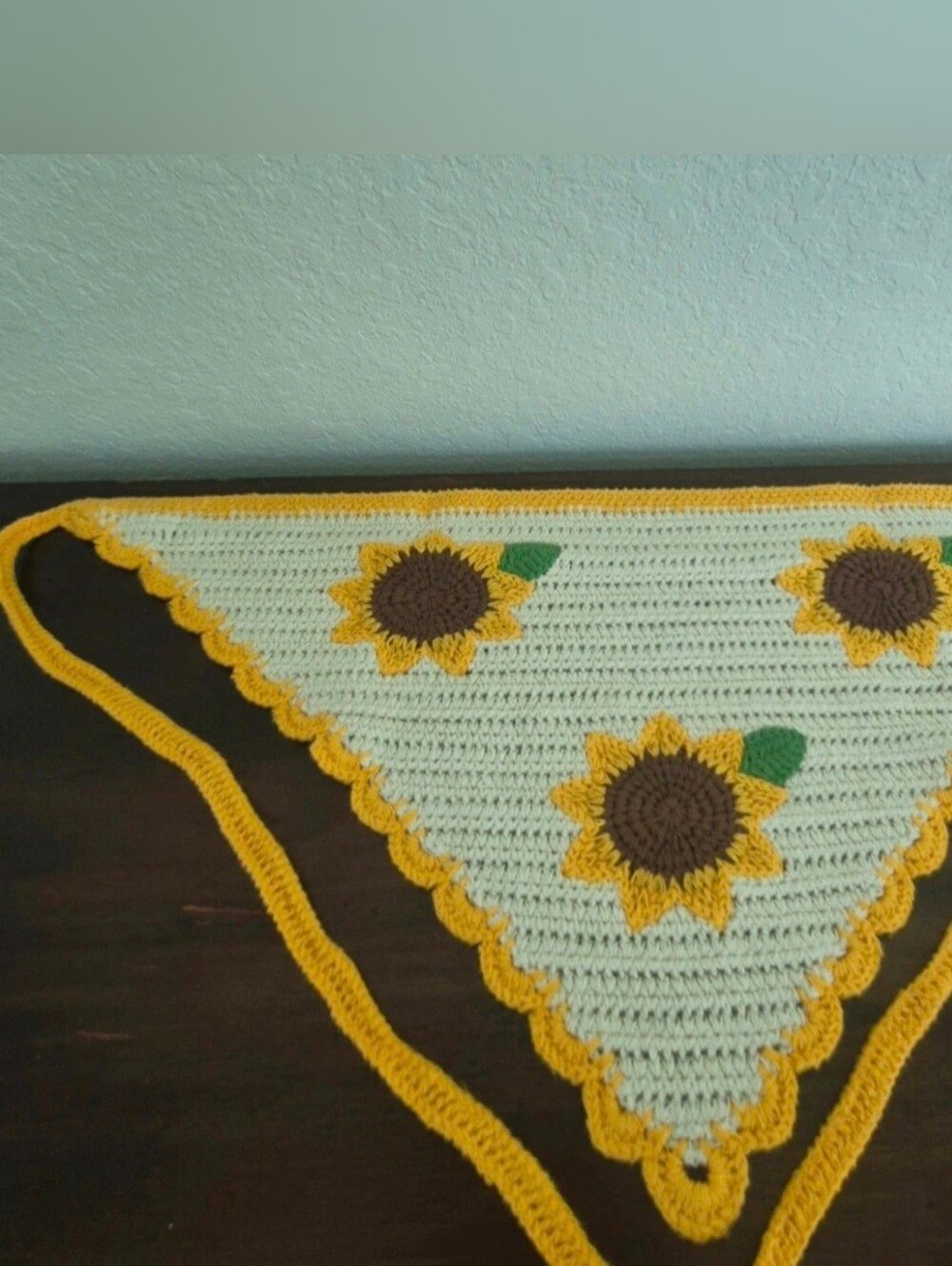 Piper -k Handmade Sunflower Crochet Triangle Scarf - Yellow & Green